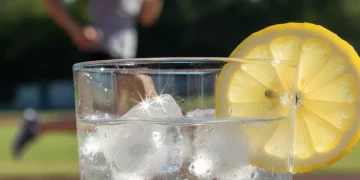 Clear glass of water with lemon slice, symbolizing optimal hydration and refreshment for health.