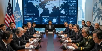 Diplomats discussing US policy in international organizations