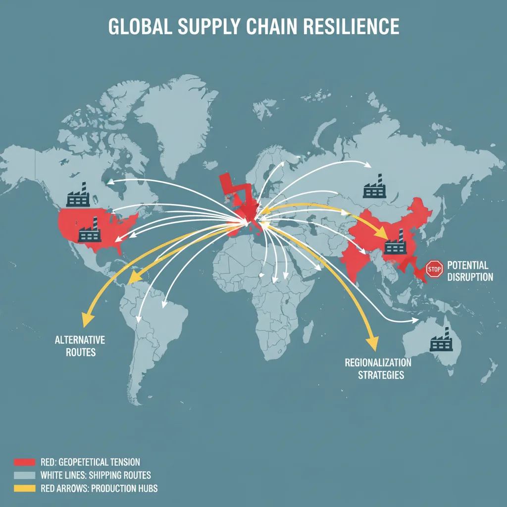 World map highlighting geopolitical hotspots impacting global trade and supply chains
