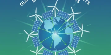 Global climate commitments and U.S. renewable energy policy shift illustration