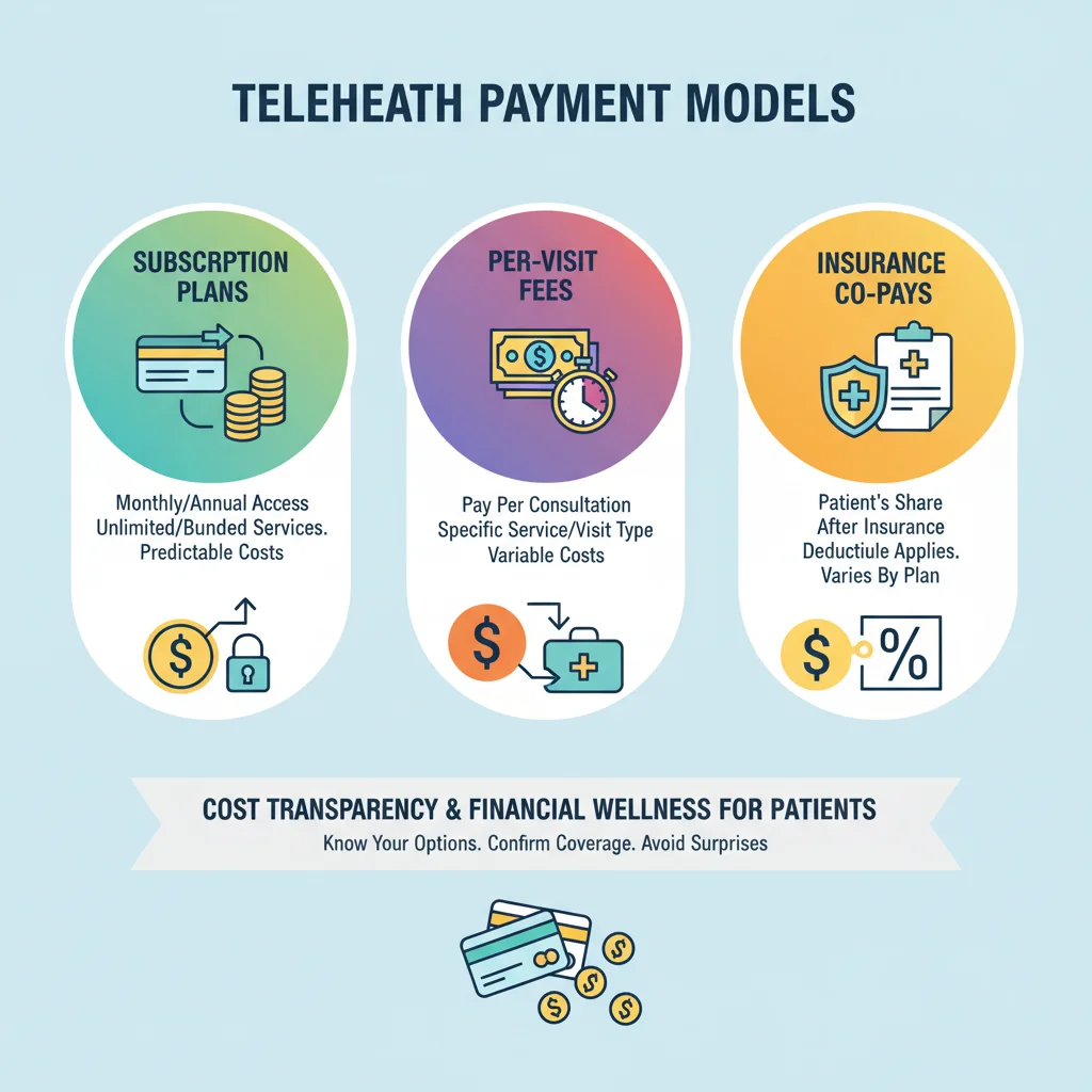 Infographic detailing telehealth payment models and insurance coverage.