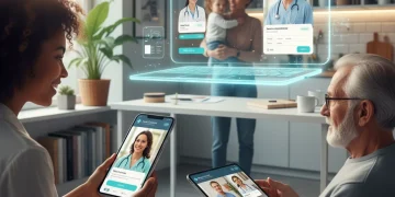 Diverse patients engaging with telehealth platforms on digital devices in 2026.