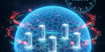 Digital shield protecting network servers from cyber threats, symbolizing a 3-month action plan