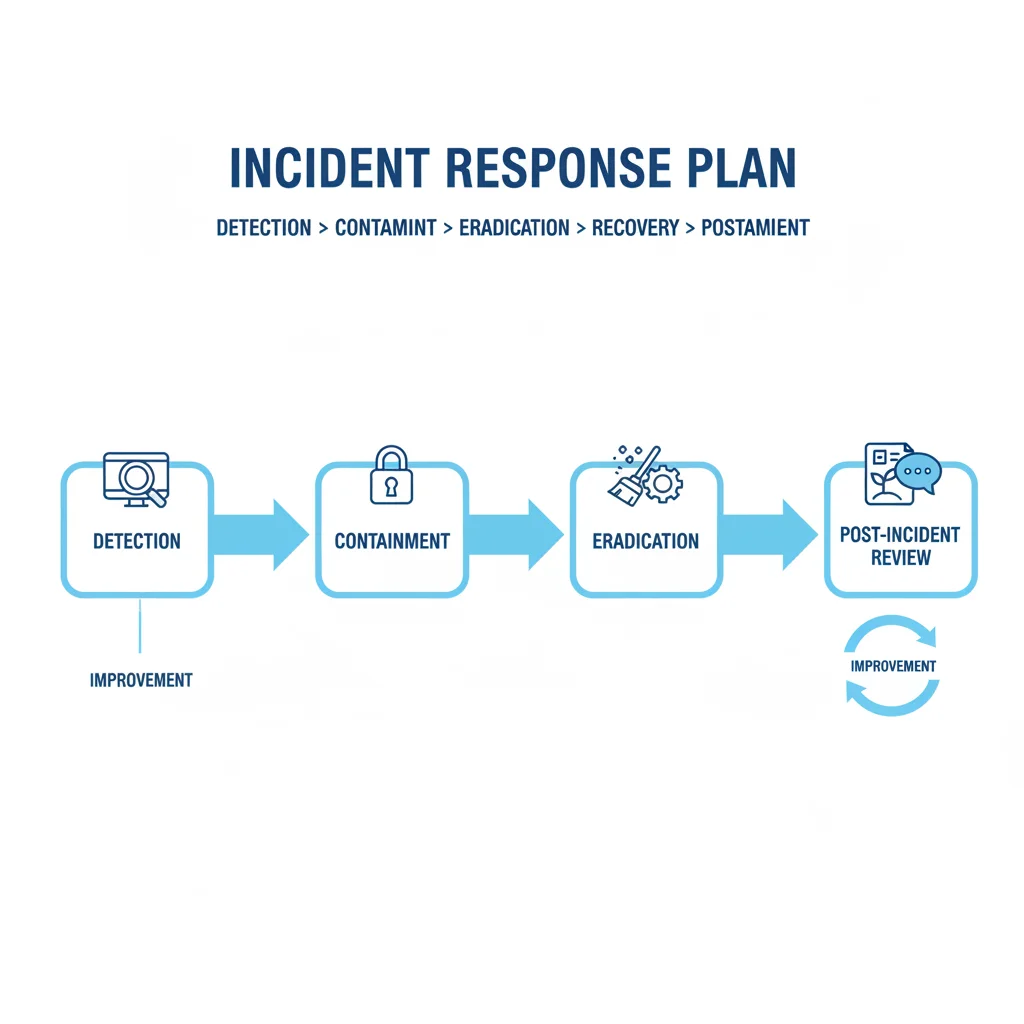 Incident response plan flowchart showing detection, containment, eradication, and recovery steps